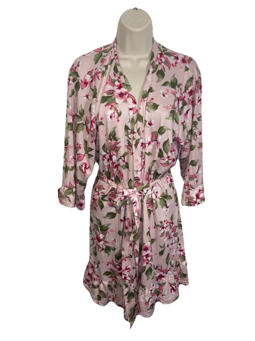 MARILYN MONROE Women's Size XL Pink Floral Dressing Gown Robe & Pajama Top Set
